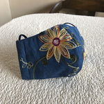 オランダ製デニム調花柄刺繍生地の立体マスク(涼感ガーゼ仕様)