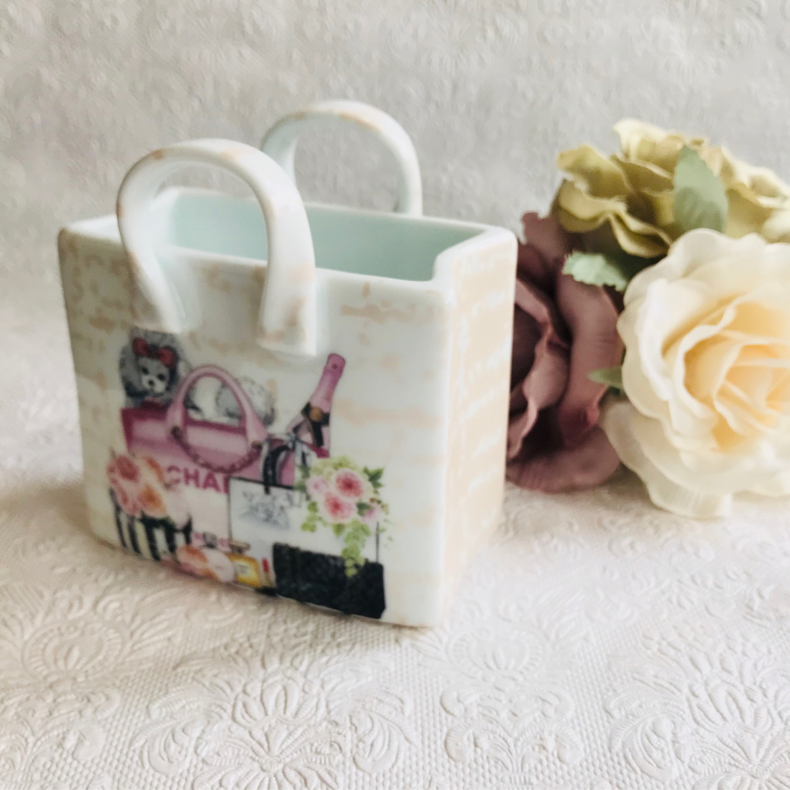ポーセラーツ♡トイプードルのバッグ型ペン立て - cocoa