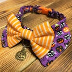 犬・猫の首輪　25～28　cocochan蝶ネクタイチョーカーNEO　ハロウィン・パープル・猫いっぱい　