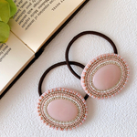 【OUTLET】大きなサークルビーズ刺繍ヘアゴム（コーラルピンク）