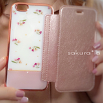 【手帳型 選べるカラー】小花ダスティピンク×ホワイト ♡ 押し花スマホケース