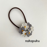 レース編みのお花ヘアゴム グレー系