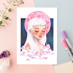 A5 イラストプリント “Pink Moon Girl”