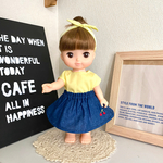 パステルイエロートップス&デニムの刺繍スカート&ヘアバンドセット ＊メルちゃん ソランちゃんの服＊