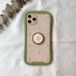  お花のリング付きiPhoneケース オリーブ×ゴールド iPhone12 携帯カバー 携帯ケース アイフォン ドライフラワー スマホリング バンカーリング スマホスタンド