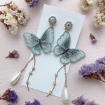 【イヤリング】花の蜜と蝶の通り道ピアス  -mint green-