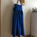 バイオウォッシュ加工リネンBLで作ったノースリーブ切替ギャザーマキシワンピース