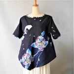 浴衣リメイク　Aラインブラウス　斜めパッチワーク