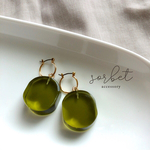 再販❣️オリーブクリア×チタンフープピアス 2way