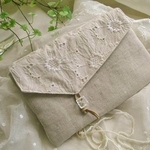 花*刺繍*レース*ベルギーリネン*アクセサリーケース