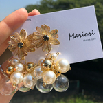 フラワー✖️ガラスボール　じゃらじゃらピアス♡