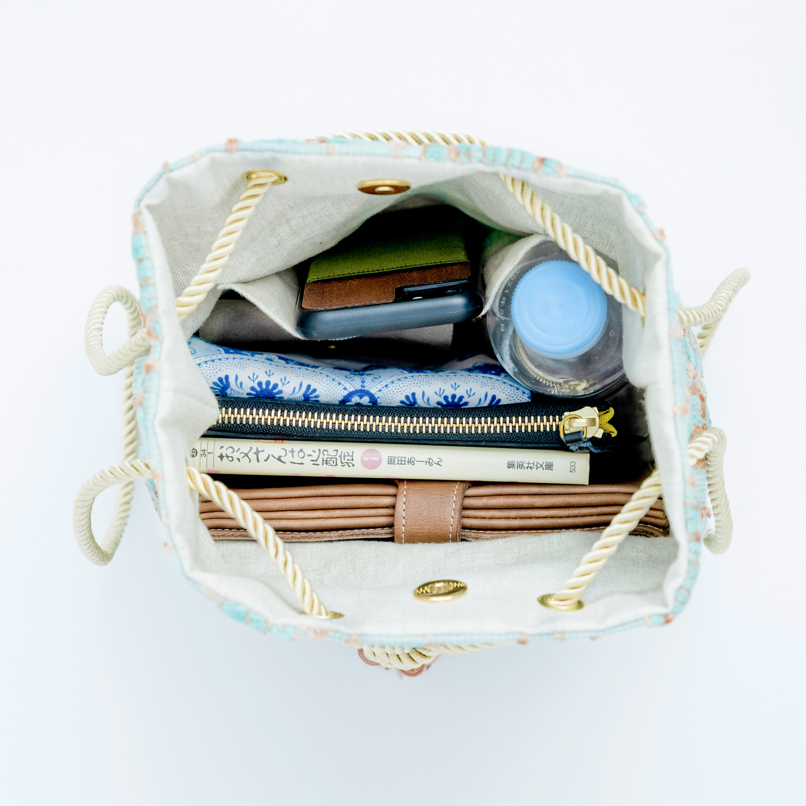 金華山巾着 <ミントピンクのフラワー柄> 2Way ショルダー バッグ ...