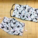 ミントな黒猫柄の親子マスク（箱型、大臣マスク）