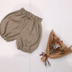かぼちゃパンツ　チェック　ベージュ　キッズ