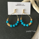 夏ターコイズピアス/雫フープ