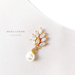 人気♪ マスクチャーム　マグネットタイプ　キラキラジルコニア　リーフ＆パール　マスクアクセサリー　マスク　マグネット　和服　成人式　歌舞伎　着物　卒業式　入学式