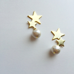 ダブルスター☆コットンパールピアス＊イヤリング可