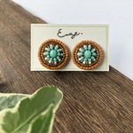 ビーズ刺繍 イヤリング 〈ターコイズ×ブラウン〉No.8