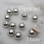 【再販】15個セット!13～14mm ラウンドビーズ メタリックシルバー 丸玉/アクリル/メタリック/軽量/樹脂/メッキ/CCB