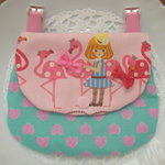 移動ポケット＊フラミンゴと女の子/水色＊はんかちポーチ