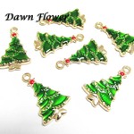 【D-0117】10pcs　クリスマスツリー　23×15mm　グリーン　チャーム