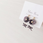 【グレンチェック】 bloom  flowerピアス/イヤリング　リボン