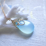 ☆再販☆　海の泡カルセドニードロップのネックレス　14kgf　Blue