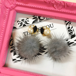 ファーキャッチ♡グレー&ビジューピアス