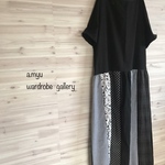 a.myu新柄✨黒モノトーンＤ♪一枚でキマる♪ン×パッチワーク♪フリーサイズワンピース