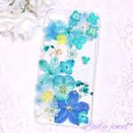 押し花iphoneケース＊エメラルドグリーン＊スマホケース 名入れ可能  ラメ・ホロ・スワロフスキー無料 [受注製作]