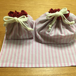 ピンクストライプ大小巾着+ランチョンマット