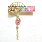 扇子舞う夜桜ヘアクリップ
