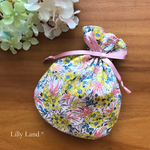 再販⭐︎リバティ フリル巾着mini・撥水  〈Swirling Petals・yellow〉