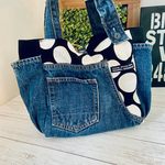 [オーダーta19640729様] [水玉Bag（デニムリメイク×水玉帆布）　夜空に月と星