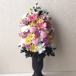 プリザーブドフラワーの仏花☆高さ40cmピンクデンファレミニダリア黄色白仏花 お供えお悔み