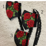 ⭐薔薇🌹柄マスク＋ゴム付き(黒レースストレッチ)·····3個 セット(送料込み) 
