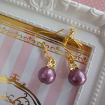 大人カラー♡　国産コットンパールイヤリング or ピアス　京紫