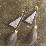 デニム×タッセルファーピアス