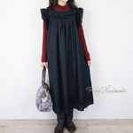 [予約販売] ブラックスカラップピンタックプリーツレースワンピース