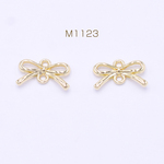 M1123   30個  金属チャーム リボン 2カン 8×13mm ゴールド 3×【10ヶ】