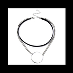 【leather&ring_W チョーカー ネックレス。】シルバー チェーン 重ね付け フープ リング ヴィンテージ モード ゴシック チョーカー レザー 病みかわいい パンク ロック