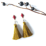 七宝焼 Long tassel♦ピアス～red×masterd yellow～