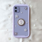 淡いかすみ草のリング付きiPhoneケース ラベンダー×シルバー iPhone12 最新機種対応