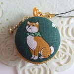 柴犬/グリーン系6/マカロンコインケース(マカロンポーチ)ストラップ付
