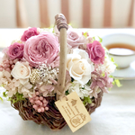 プリザーブドフラワー＊プリザーブドフラワー アレンジ＊シャビーピンクの籠アレンジ＊結婚祝い＊敬老の日＊フラワーアレンジメント