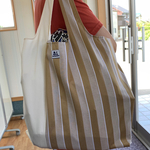 エコバッグ　ストライプ　大きめ　ベージュ