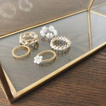 set［淡色フラワー white×gold］ビーズリング　デイジー　フラワーリング　ゴールドリング　韓国　비즈반지