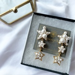 triple star bijou pierce ［星　パール　大ぶり　ビジュー　ピアス　イヤリング］