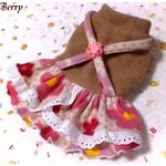 Berry　S32☆　茶色にピンク系花フリース２段の重ね着風ワンピ