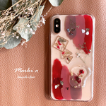 nuance秋色Bordeaux×gold 押し花スマホケース